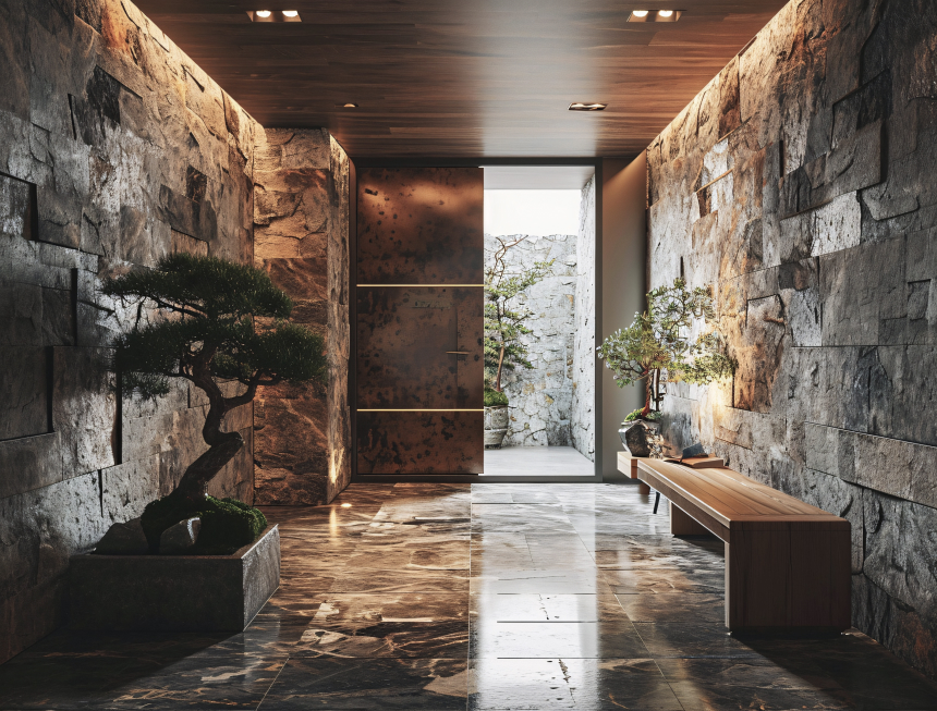 Stone feature hallway